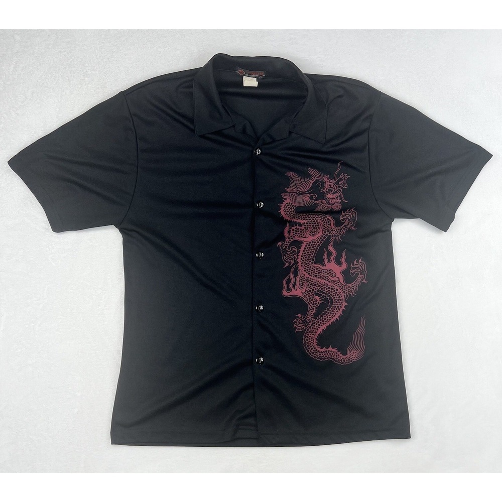 Dangerous Willie Shirt Dragon Men's M Black Short Sleeve Button Made in USA VTG - Picture 9 of 9